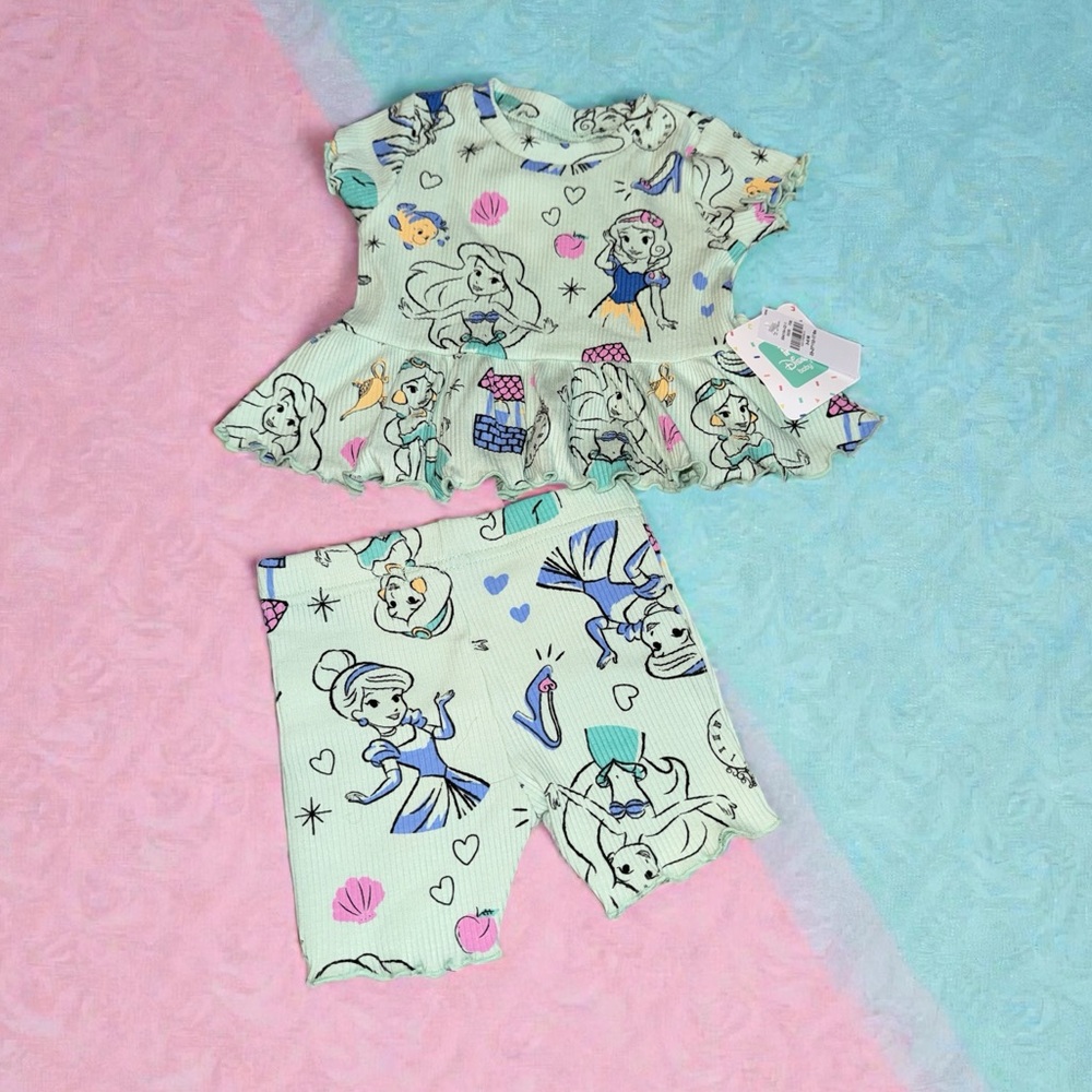 Disney Mint Green Princess Print Kids Matching Set